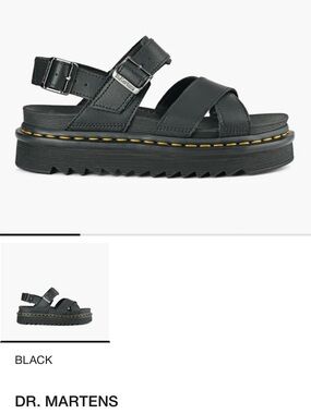 Dr. Martens Voss II Black Platform Sandals with Yellow Stitching - Air Wair